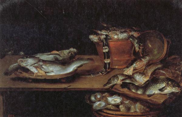 Alexander Adriaenssen Still Life with Fish,Oysters,and a Cat Sweden oil painting art